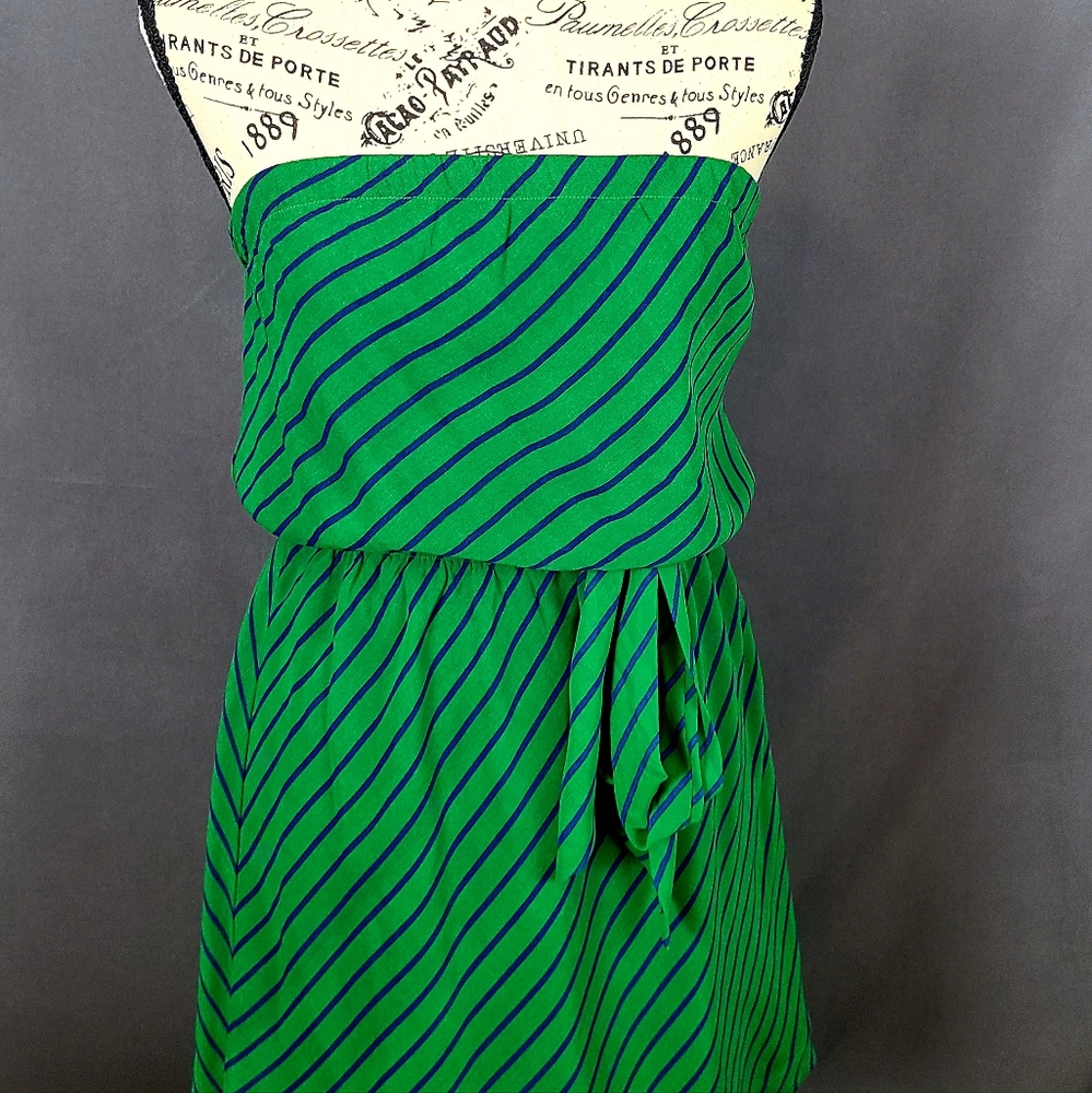 Express Navy/Green Strapless Mini Dress